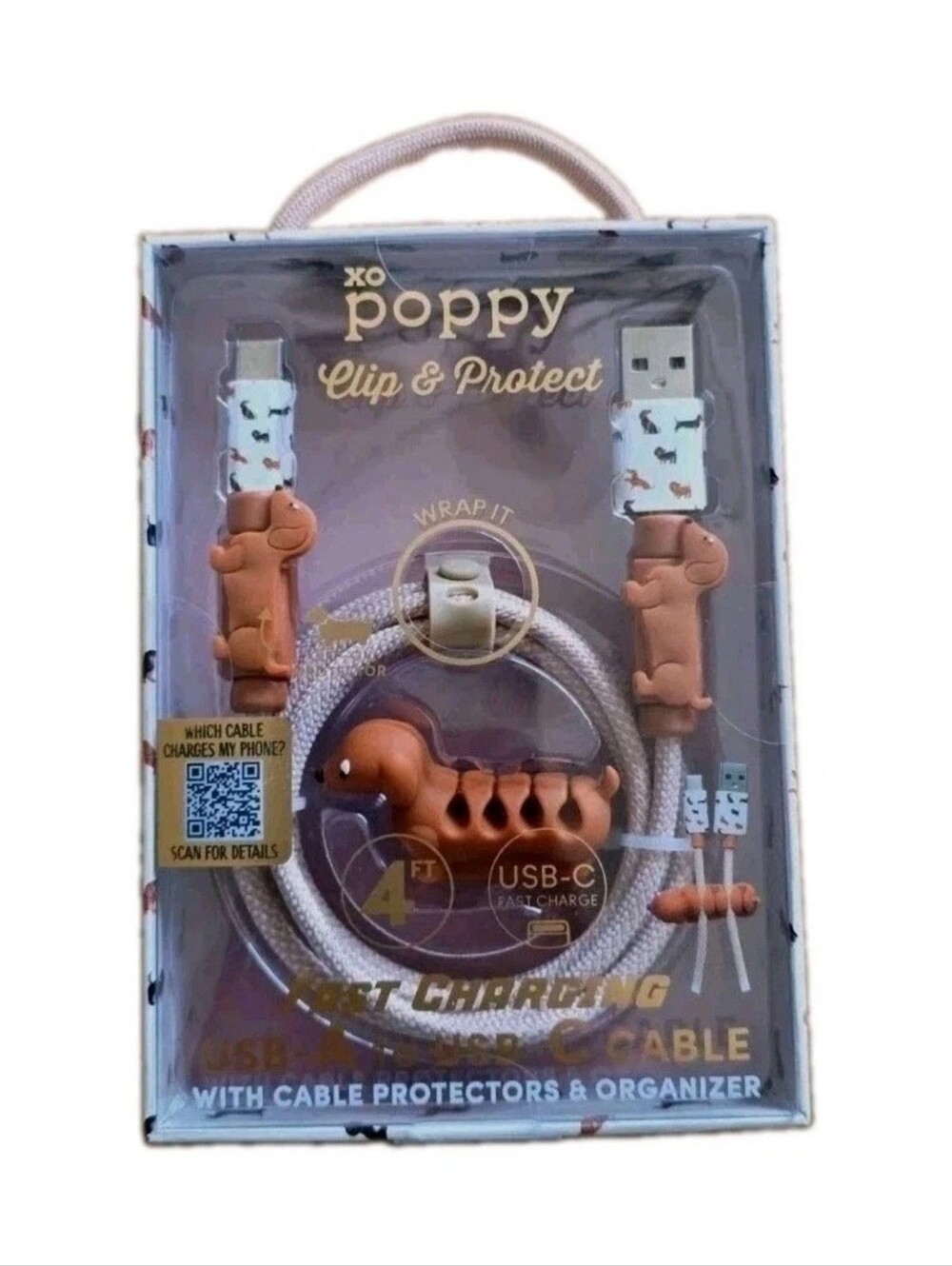 XO POPPY Dachsund Fast Charging USB-A to USB-C Cable Phone 4 Ft For Dog  Lovers